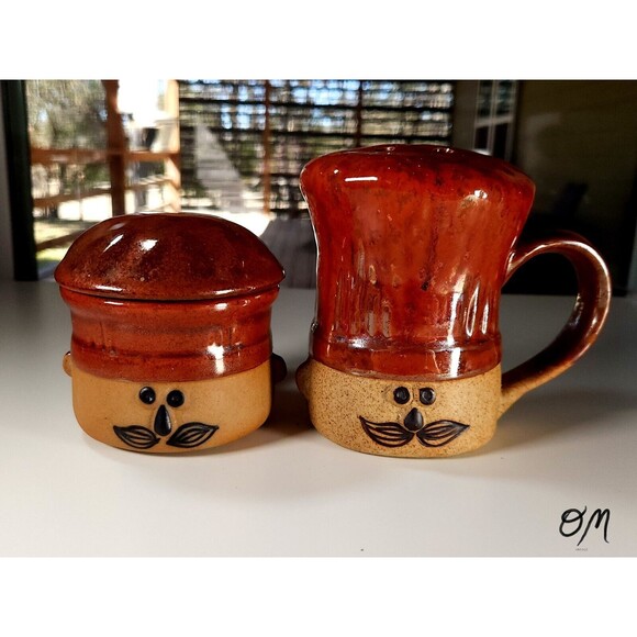 Takahashi Vintage Le Chef Stoneware Cheese Shaker and Condiment/Sugar Bowl - Picture 1 of 11